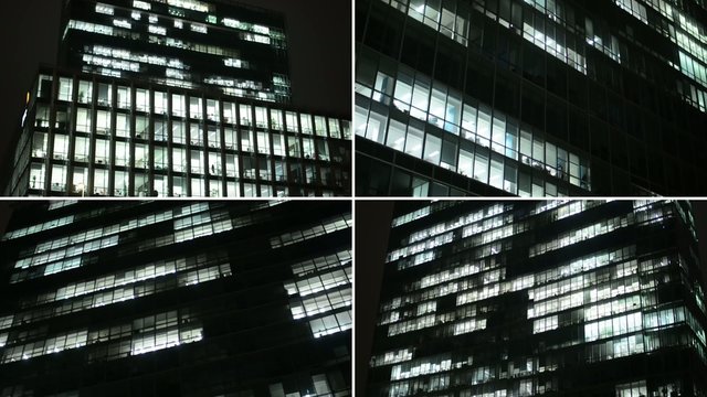4K montage (compilation) - business buildings (offices) - night - windows