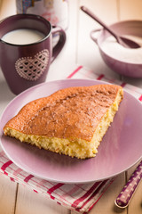 breakfast with homemade pie, selective focus