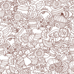 Coffee And Tea Design Template Grunge Doodle Pattern Background