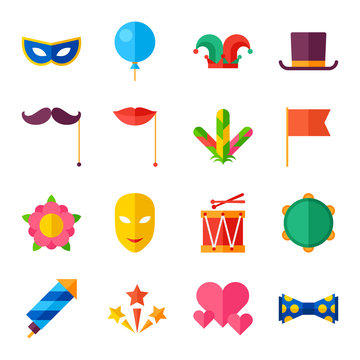 Celebration carnival set of flat icons and objects