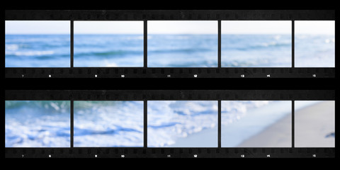 contact sheets film photography print panoramic sea defocused
