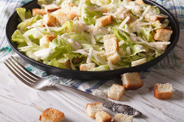 Classic Caesar Salad close-up, horizontal
