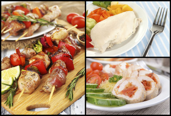 Collage of various meals with meat