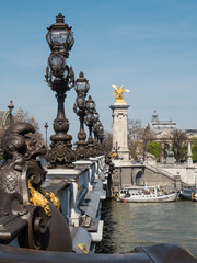Fototapeta na wymiar The River Seine and Pont Alexandre III. One of the main historic