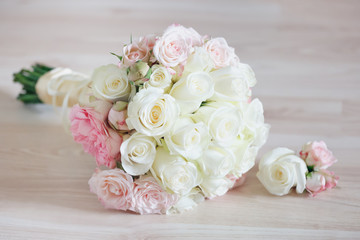 Closeup of Beautiful Bridal Bouquet on floor.