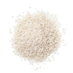 Pile of white rice isolated on white background.