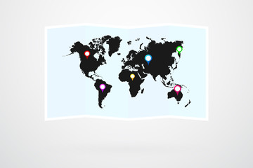 Fototapeta na wymiar World Map Vector And Map Pins