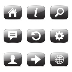 Web Internet Square Vector Black Button Icon Design Set