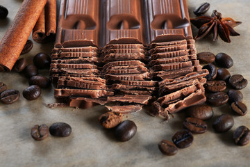 Chopped chocolate on parchment, closeup