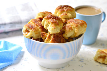 Croissants with jam for a breakfast.