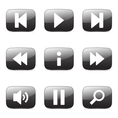 Multimedia Controller Square Vector Black Button Icon Design Set