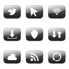 Web Internet Social Square Vector Black Button Icon Design Set