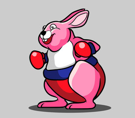 Rabbit with red boxing gloves ready to fight