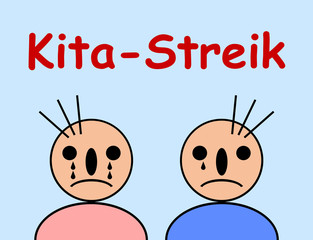 Illustration Kita-Streik Mädchen und Junge weinen