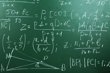 Maths formulas on chalkboard background