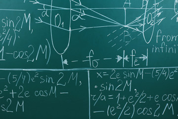 Maths formulas on chalkboard background