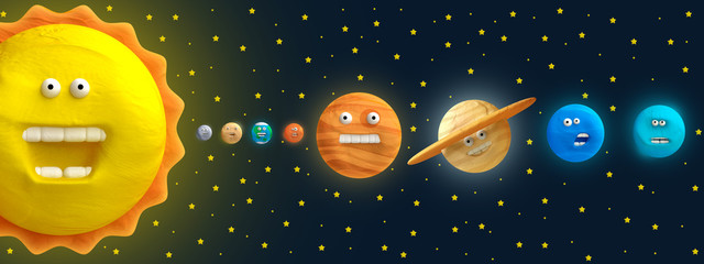 Fototapeta premium Cartoon funny planet plasticine or clay.