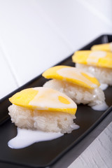 dessert sweet sticky rice with mango coconut milk