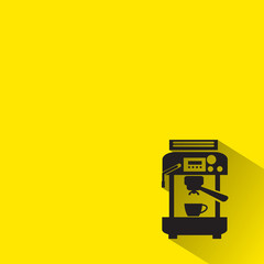 Coffee machine icons with long shadow on yellow background .