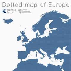 Europe Map #Vector Illustration, Blue Halftone Dot Pattern