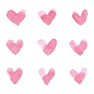 Pink watercolor Valentines Day Hearts