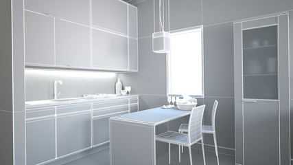 Fototapeta premium 3D interior rendering of a small loft without textures