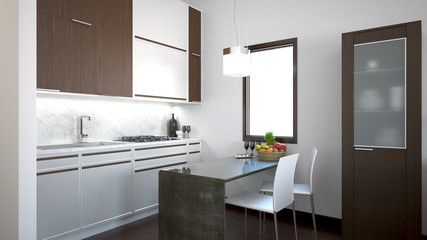 3D interior rendering of a small loft with textures