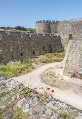 Medieval castle walls on Rhodes, Greece