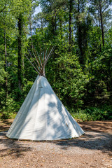 Back on a Native American teepee in a clearing in the woods © dbvirago