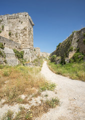 Fototapeta na wymiar Mediavla castle walls on Rhodes, Greece