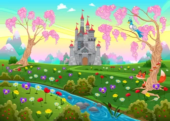 Fotobehang Fairytale scenery with castle © ddraw