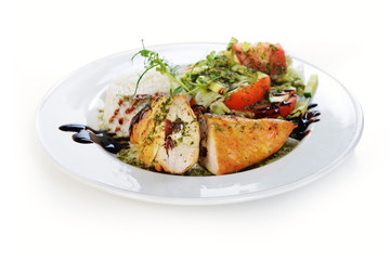 roasted fish and  rice  roasted chicken and  rice