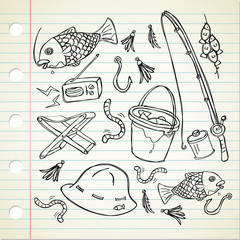 fishing stuff in doodle style