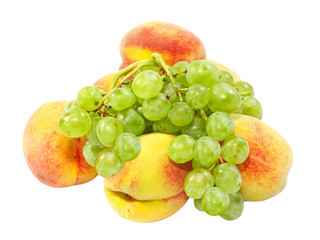 Peaches and grape.Isolated.