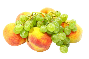 Fresh peaches and grape.Isolated.