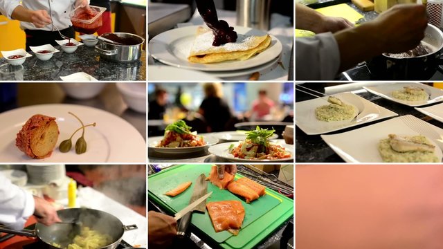4K compilation (montage) - chefs prepare food (meals) - restaurant and home