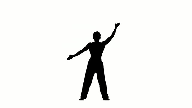 Man training taekwondo or karate  Isolated on white, Silhouette
