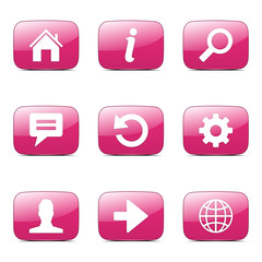 Web Internet Square Vector Pink Icon Design Set