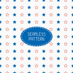 Fototapeta premium Geometric patriotic seamless pattern with red, white, blue stars