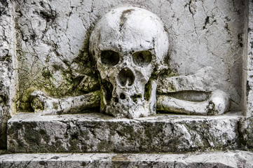 Totenkopf in Stein am alten Südfriedhof in München