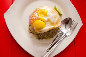 Thai fried rice with egg on top