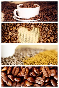 Composite image of morning coffee with beans 