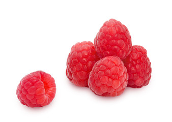 Heap of fresh ripe raspberry berries isolated