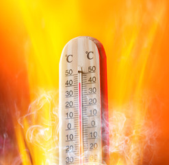 Celsius thermomether with fire flames