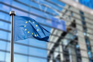 Deurstickers European Union flag against European Parliament © artjazz