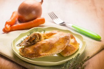 panzerotti with vegetables, selective focus