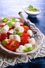 Mozzarella, tomatoes and basil