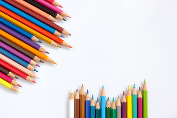 multicolored pencils growing row on white background ,Color pencils Background for business presentation