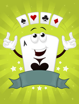 Ace of spades happy cartoon poker mascot juggling with cards