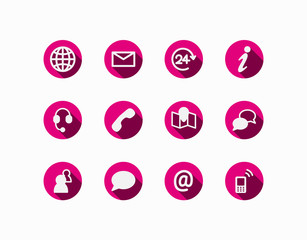 Icons mit langen Schatten: Kommunikation und Kontaktaufnahme